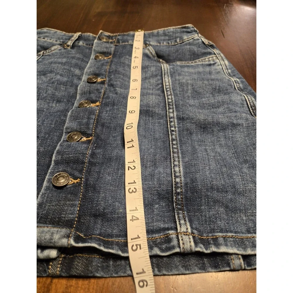 Aerie Denim Mini Skirt Button Front Dark Blue Wash Elastic Back Small Preppy‎
